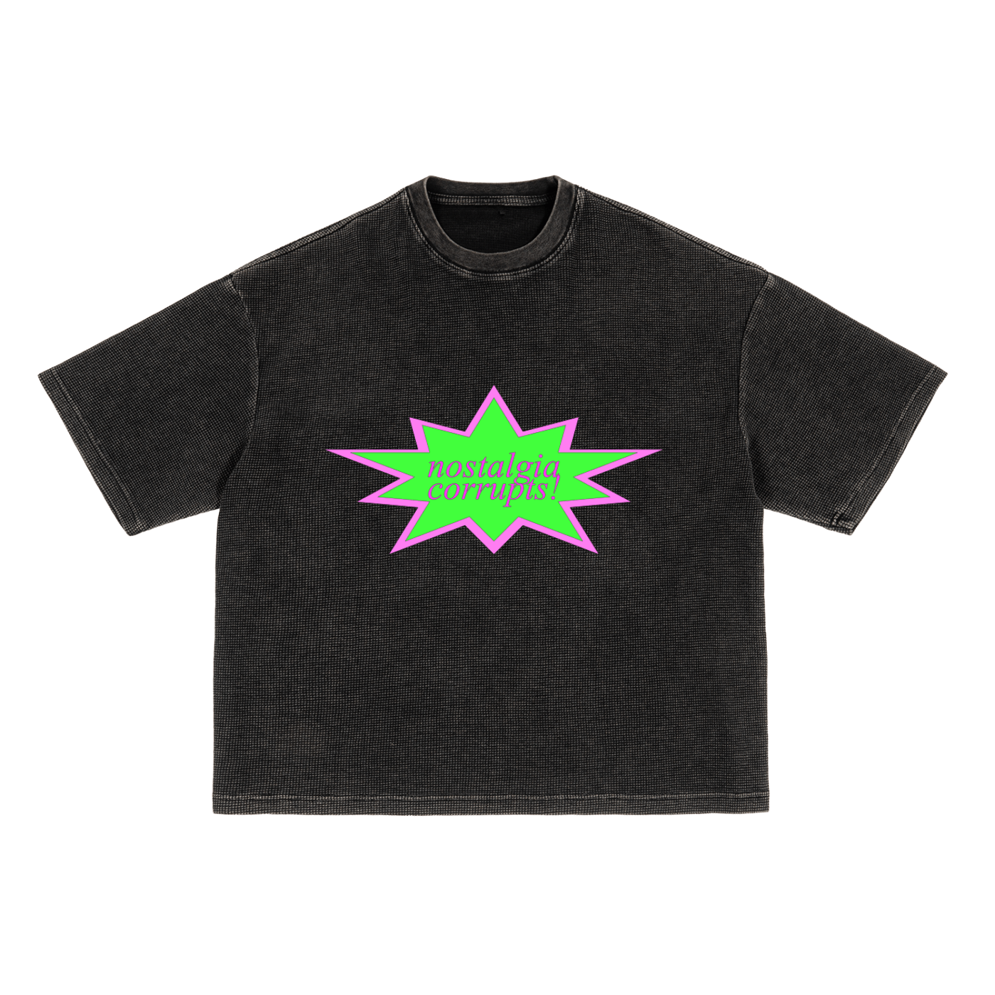 'nostalgia corrupts sticker' Waffle Knit T-Shirt - front